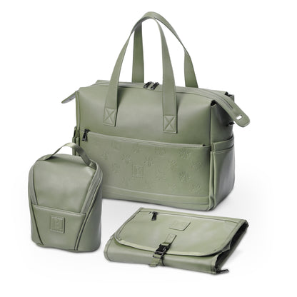 Venezia diaper bag and weekend bag green - PU leather - shoulder bag - wear-resistant - Incl. buggy/pram hooks, changing mat and cool bag