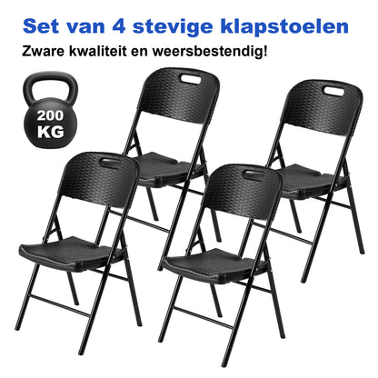 Bardi 4 Delige Klapstoelenset – Vouwstoelenset Zware Kwaliteit, Weersbestending 47 x 54 x 87 cm. – Rotan