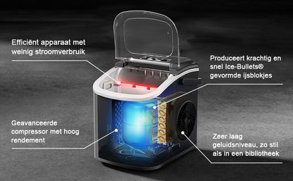 Bardi Deluxe IJsblokjesmachine 1,2L zwart - Zelfreinigingsfunctie - ijsblokmaker met ijsschep - Incl. luxe thermosbeker en ijsschep