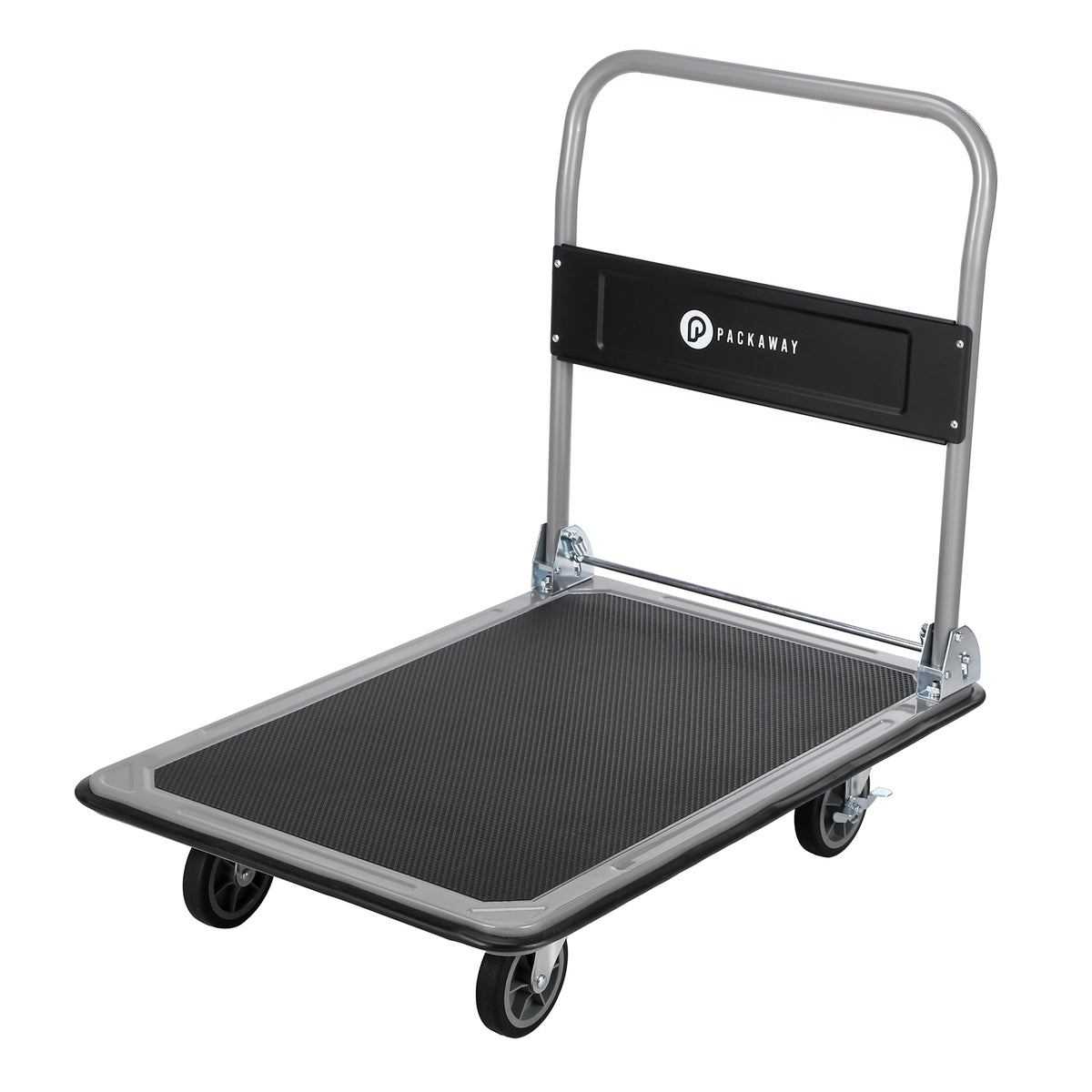 Packaway Opvouwbare Transportwagen 350 kg – Transportkar met Rem – 92 x 62 cm – Antislip Laadplatform – 4 Wielen – Inklapbare Duwbeugel
