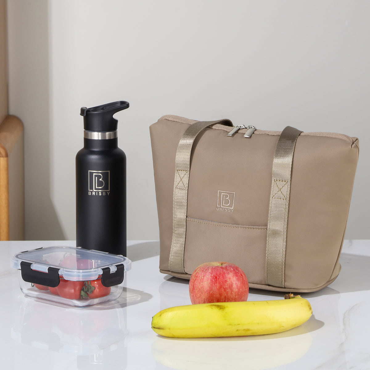 Brisby Koeltas Lunchtas 6L – 4-Laags Geïsoleerd – Inclusief 2 Koelelementen – Waterafstotend – Voor Werk, School & Onderweg – Taupe