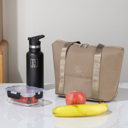 Brisby Koeltas Lunchtas 6L – 4-Laags Geïsoleerd – Inclusief 2 Koelelementen – Waterafstotend – Voor Werk, School & Onderweg – Taupe