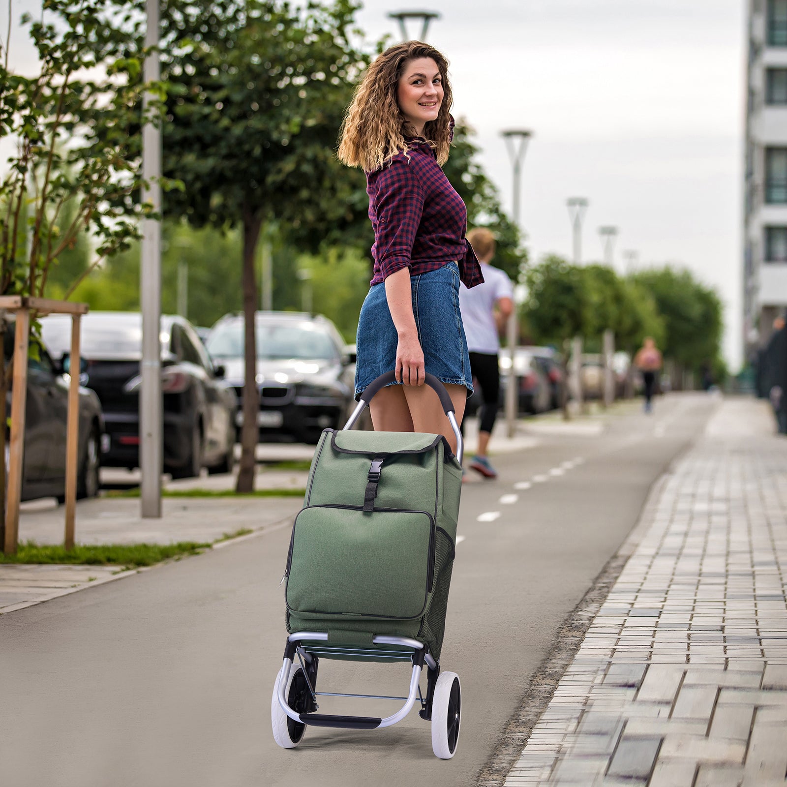 Boodschappentrolley 45L groen - winkelwagen ophanging - opvouwbaar - telescopisch handvat