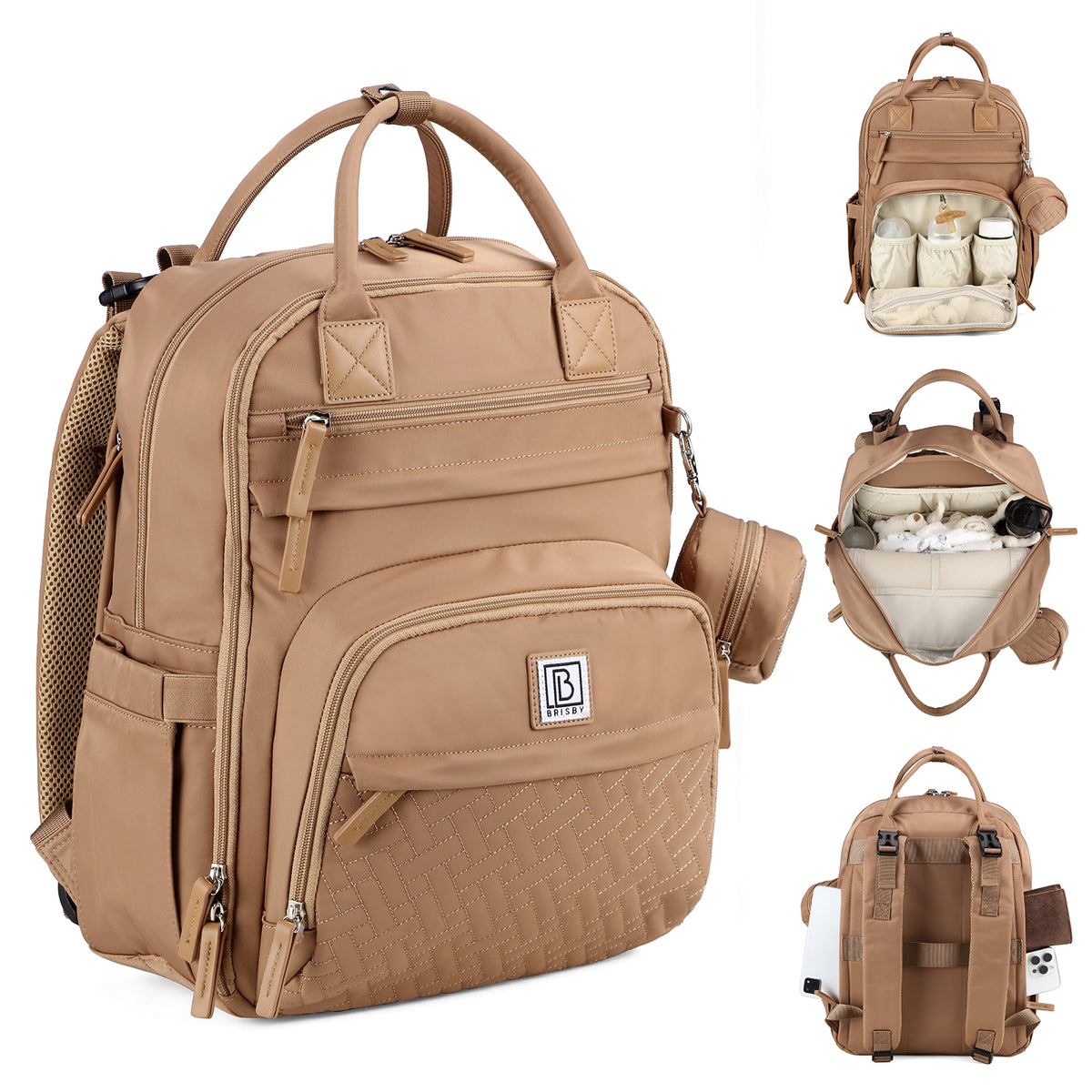 Brisby Premium Luiertas – Uitgebreide en Functionele Verzorgingstas – met buggymontage – Anti Diefstal Vakken - Reistrolley Sleeve - Inclusief verschoonmatje t.w.v.15,99 euro en speenhouder - Levenslange Garantie - True Terracotta