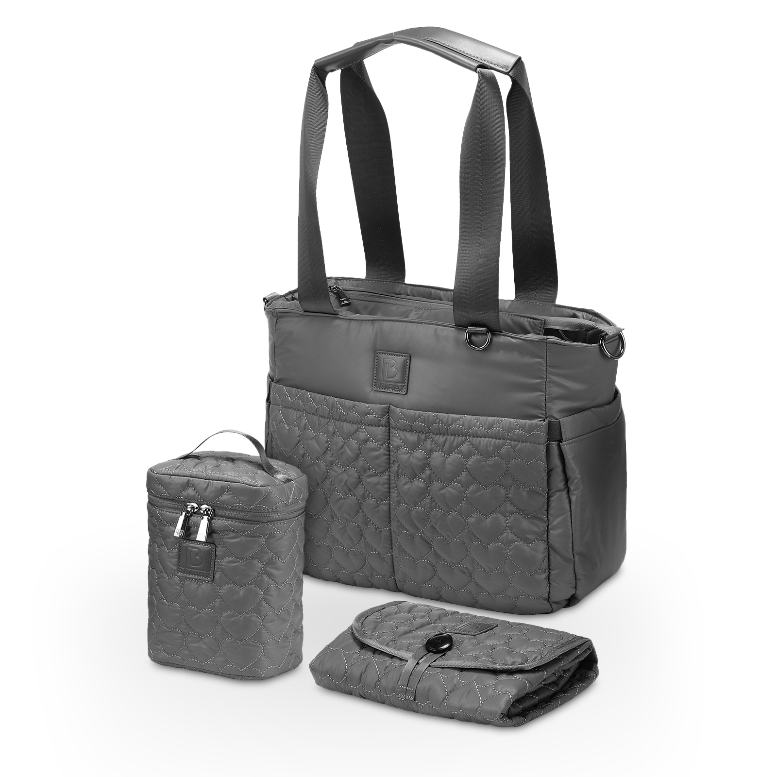 Florence diaper bag 17L grey - shoulder bag, changing bag - hard-wearing - incl. cool bag, changing mat and pram hooks - nylon