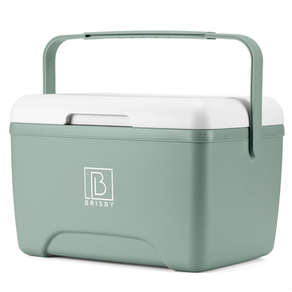 Brisby Koelbox - Frigobox - 8L - Groen - Tot maximaal 40 uur isolatie - Incl. 2 dikke koelelementen van 450ml - Met koelelementen vergrendeld in deksel en Brisby 500ml Zwarte Dubbelwandige Thermosfles