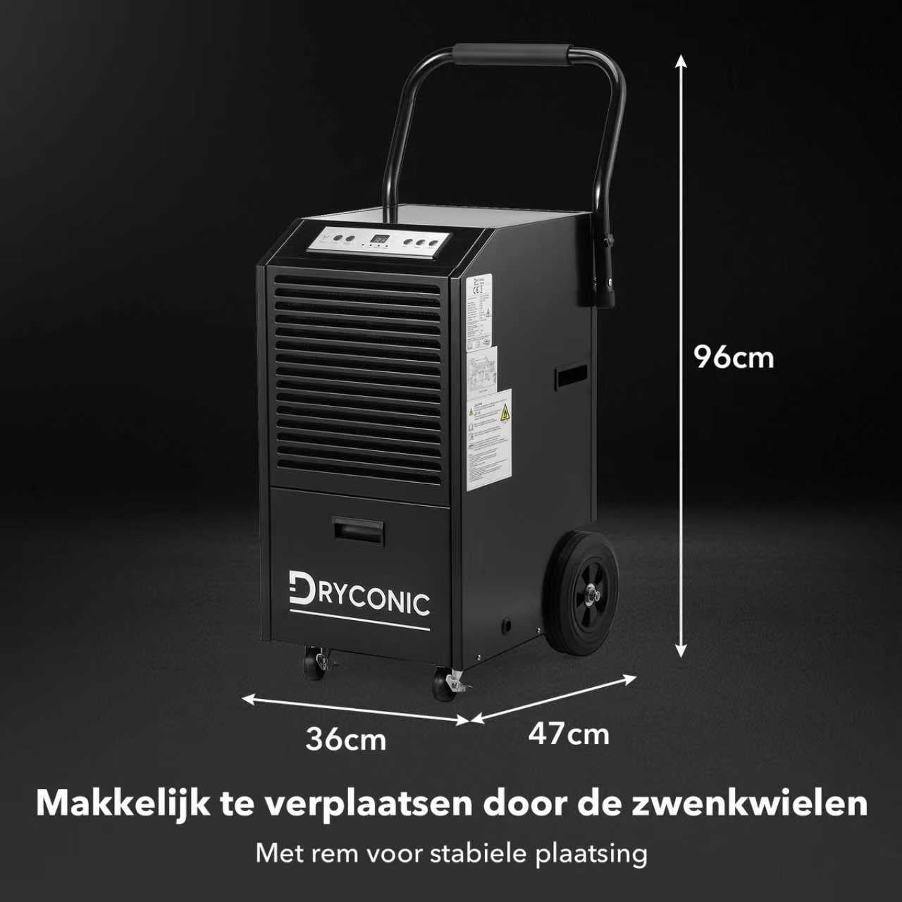 Dryconic Bouwdroger 70L - professioneel - 5,5L watertank - ContinuousDrain - Auto-Defrost - JobSite metaal