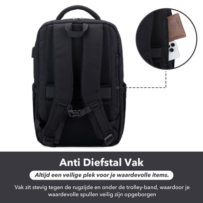 Brisby Rugzak Pro 2 – Laptoprugzak tot 15,7 inch voor Werk, School en Reizen – Waterafstotend – Met Tabletvak, Antidiefstalvak en Trolleysleeve – Zwart