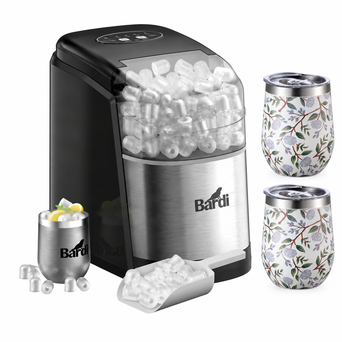 Bardi IJsblokjesmachine set 1,6L RVS - incl. 3 thermoscups blok en ijsschep