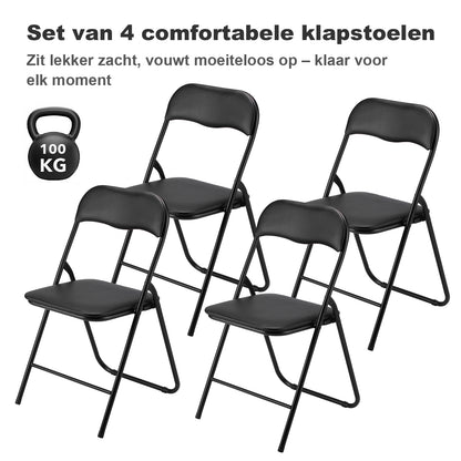 Bardi 4-delige Klapstoelen set PVC zwart - 100 kg draagvermogen