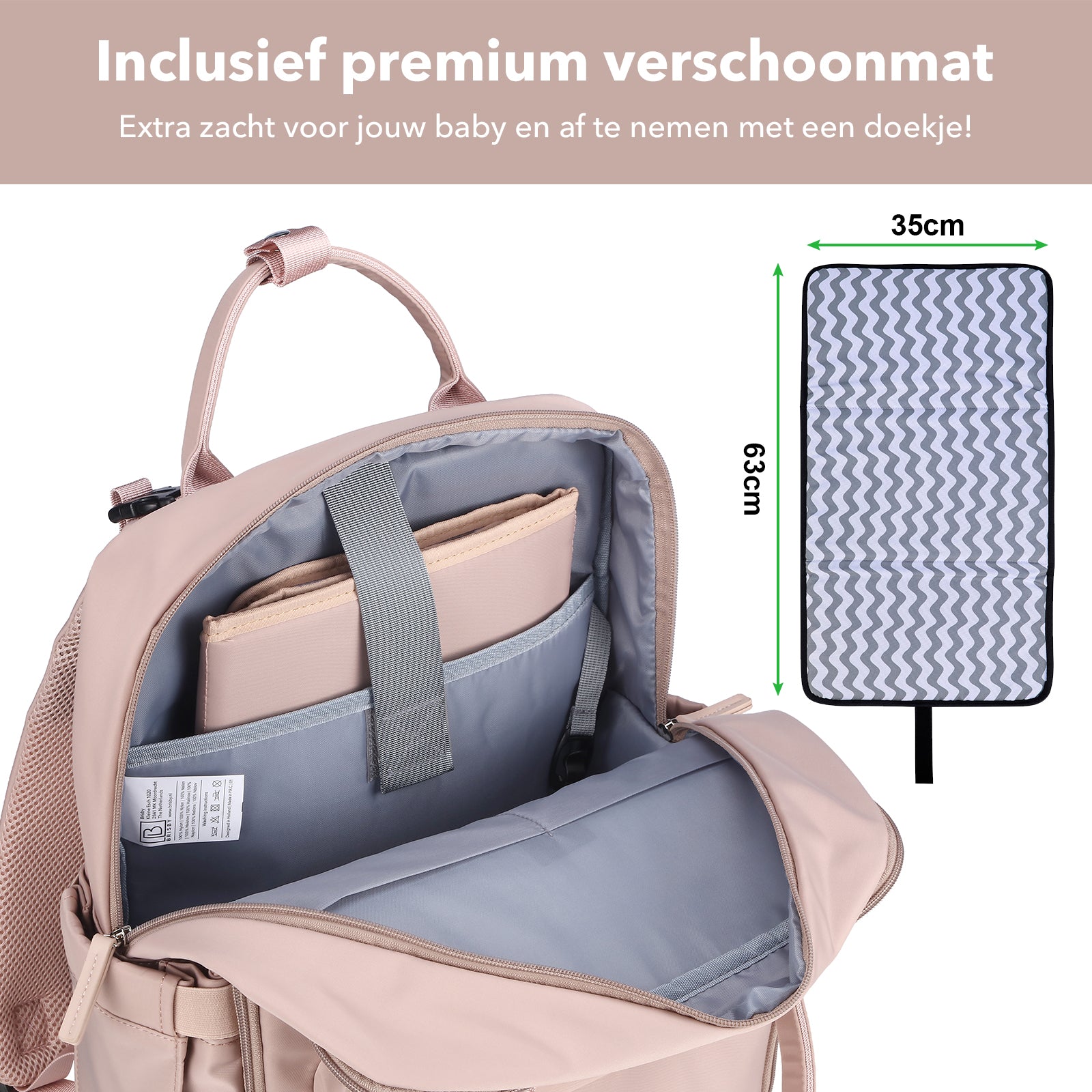 Brisby slijtvaste Luiertas – verzorgingstas – met buggymontage - Muted Rose