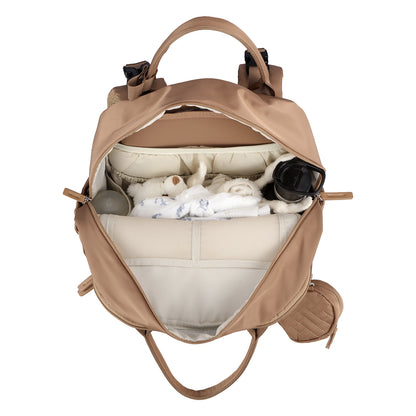 Brisby Premium Luiertas – Uitgebreide en Functionele Verzorgingstas – met buggymontage – Anti Diefstal Vakken - Reistrolley Sleeve - Inclusief verschoonmatje t.w.v.15,99 euro en speenhouder - Levenslange Garantie - True Terracotta