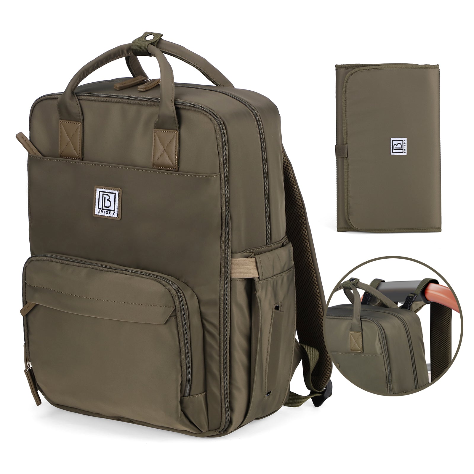 Brisby slijtvaste Luiertas – verzorgingstas – met buggymontage - Olive Green