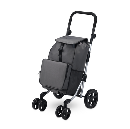 Boodschappentrolley deluxe 60L grijs - koelvak - boodschappenwagen - steekwagenfunctie - verstelbaar handvat