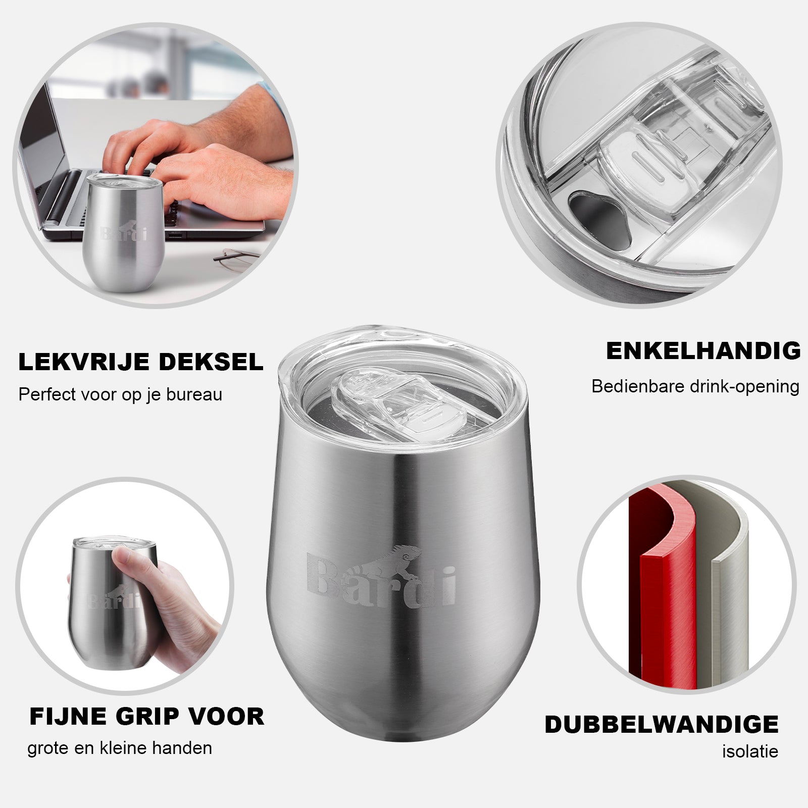 Thermosbeker set RVS - 2 bekers met lekvrije deksels - dubbelwandig - 360ml