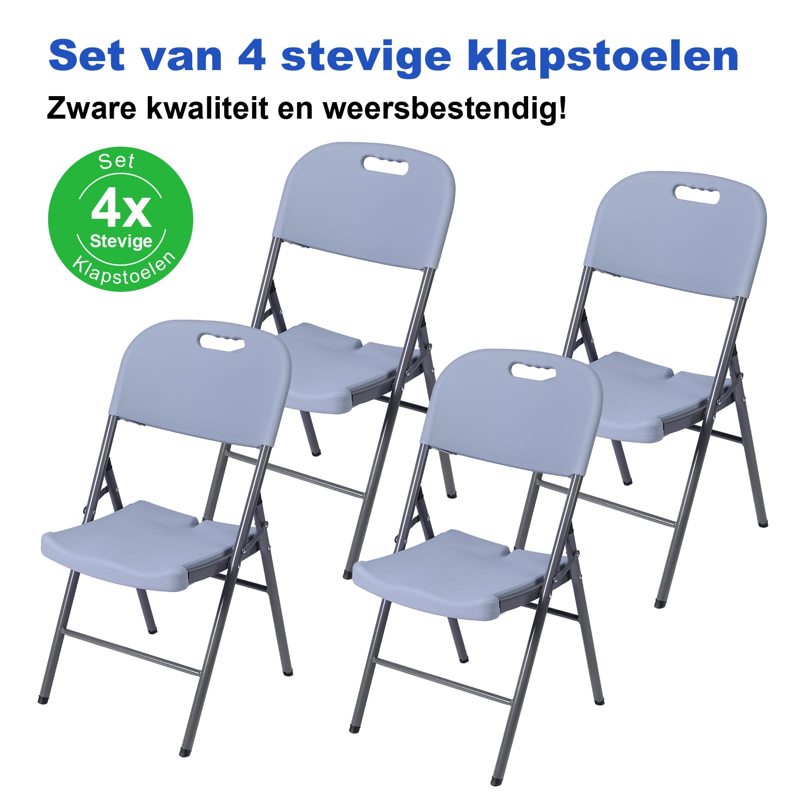 Bardi 4 Delige Klapstoelenset – Vouwstoelenset Zware Kwaliteit, Weersbestending 47 x 54 x 87 cm. – GRIJS