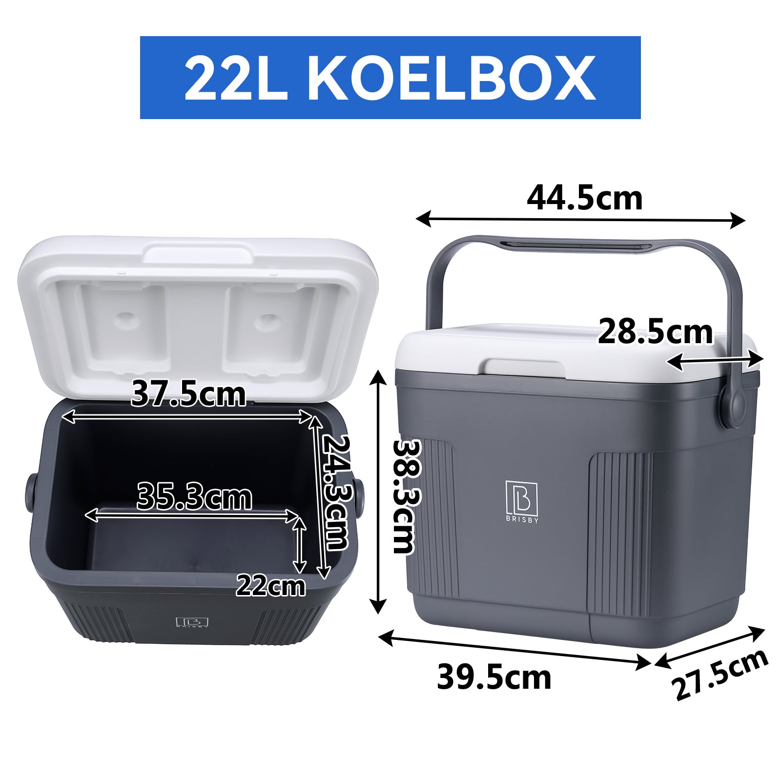 Koelbox 22L grijs - Tot maximaal 40 uur isolatie - incl. 4 450ml koelelementen - temperatuur veilige sluiting - koelelementen vergrendeld in deksel