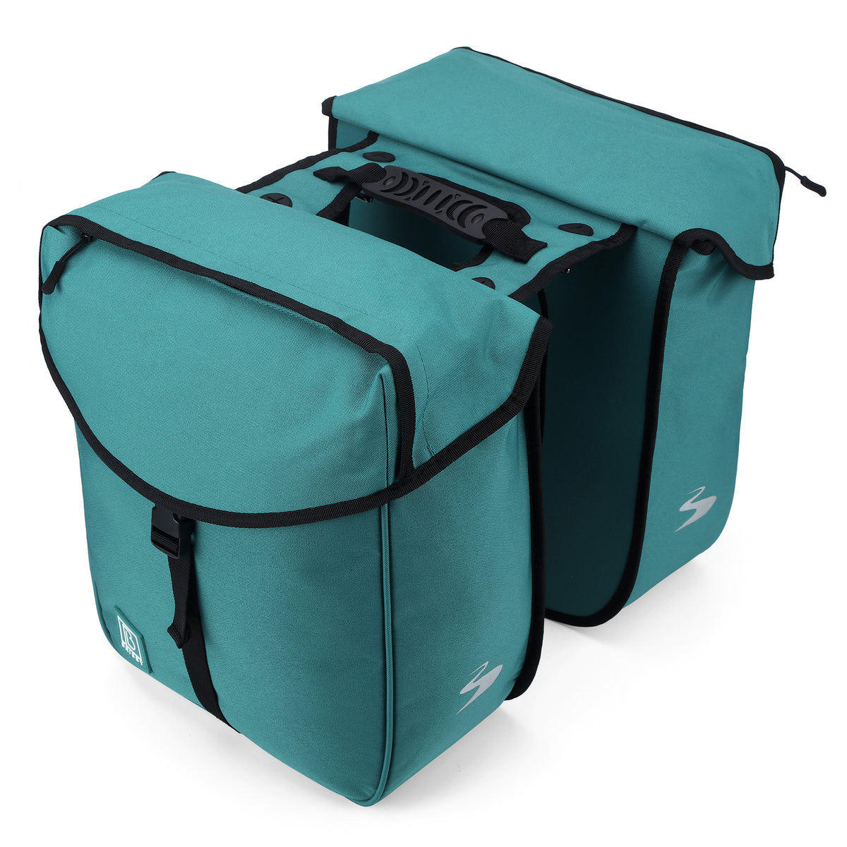 Brisby Dubbele Fietstas 34 Liter – Voor Gewone en Elektrische Fiets – Waterafstotend Polyester – Met Trekkoord, Gespsluiting en Reflectie – Groen