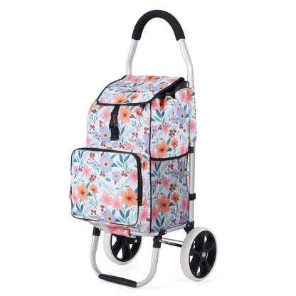 Packaway Boodschappentrolley 45L met Koelvak - Boodschappenwagen met Grote Wielen - Steekwagenfunctie - Waterafstotend - Pastel Blossom