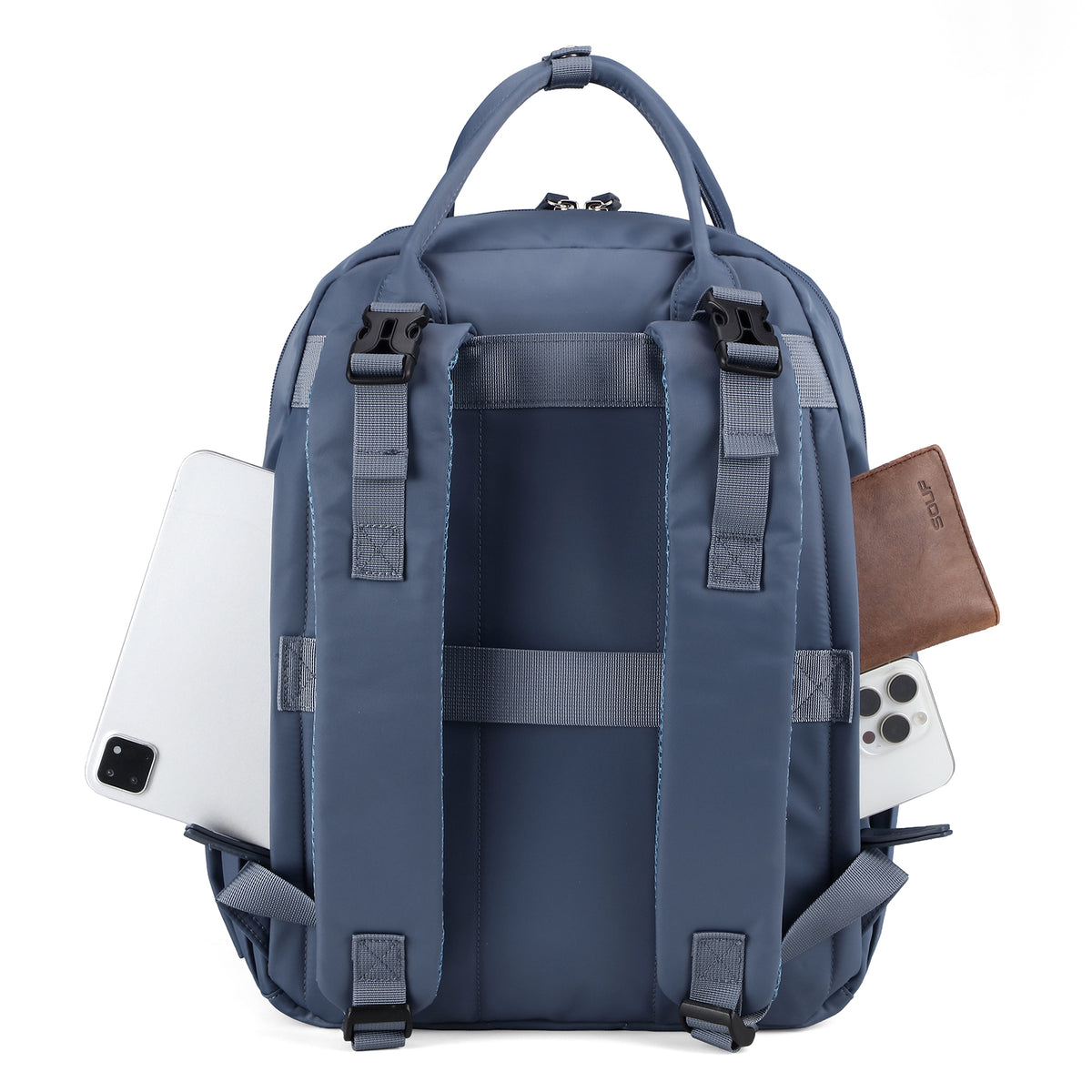 Brisby Premium Luiertas – Uitgebreide en Functionele Verzorgingstas – met buggymontage – Anti Diefstal Vakken - Reistrolley Sleeve - Inclusief verschoonmatje t.w.v.15,99 euro en speenhouder - Levenslange Garantie - Nordic Blue