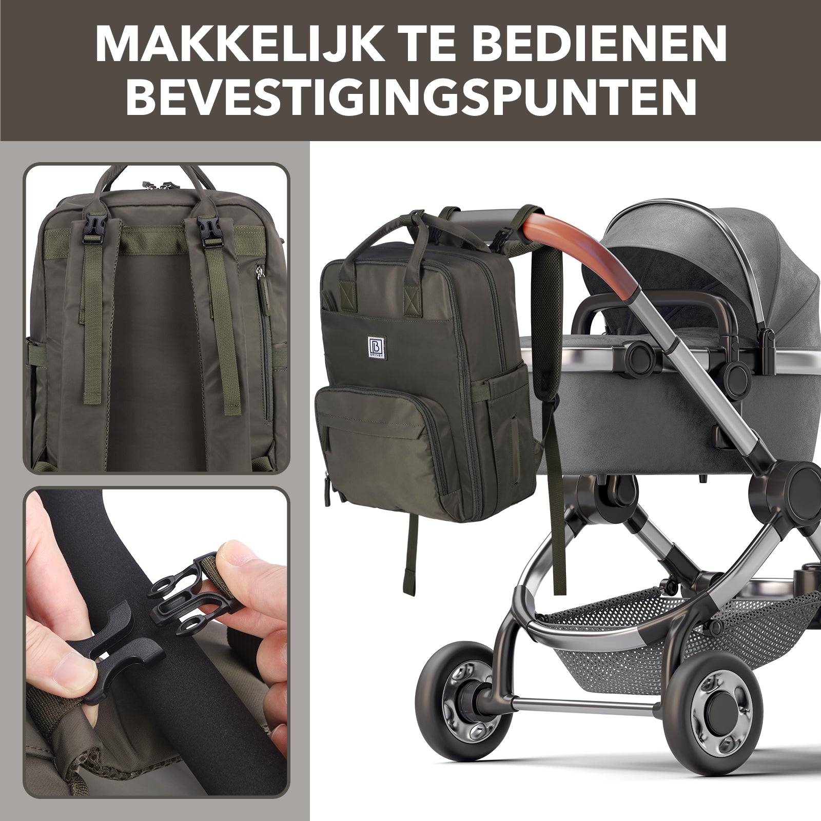 Brisby slijtvaste Luiertas – verzorgingstas – met buggymontage - Forest Green
