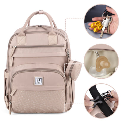 Brisby Premium Luiertas – Uitgebreide en Functionele Verzorgingstas – met buggymontage – Anti Diefstal Vakken - Reistrolley Sleeve - Inclusief verschoonmatje t.w.v.15,99 euro en speenhouder - Levenslange Garantie - Muted Rosé