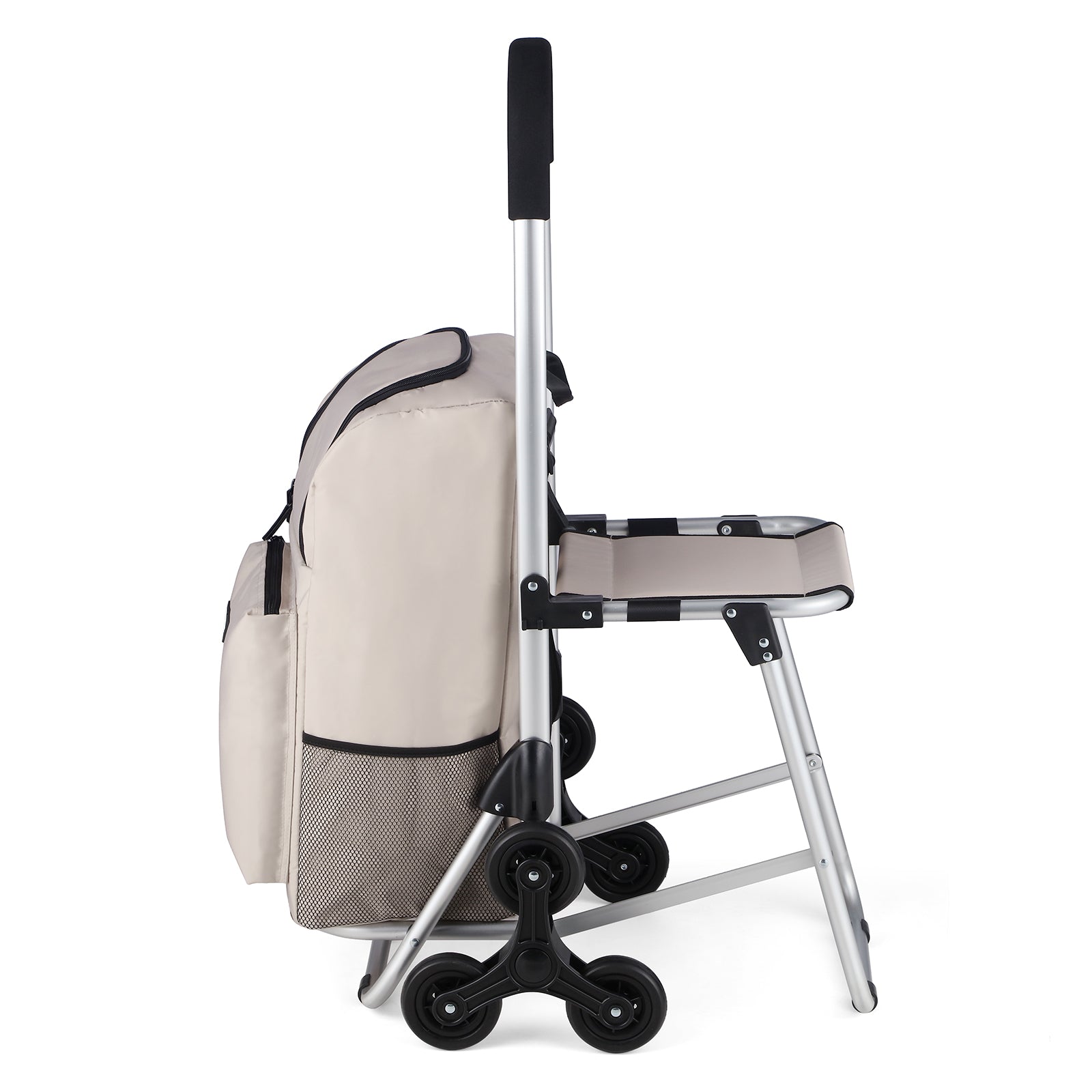 Packaway 35L Boodschappentrolley met 6 Wielen voor Trappen - Klapstoel Functie - Steekwagen Functie - Geïsoleerd - Afneembare Rugzak - Champagne