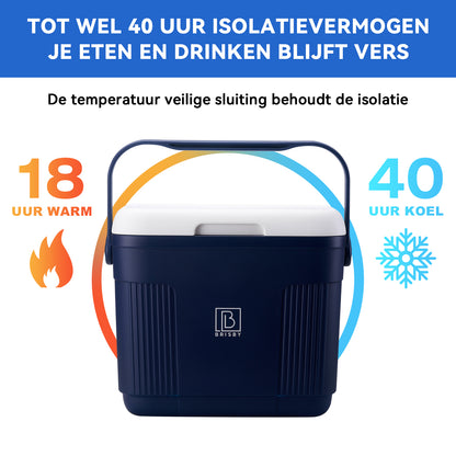 Brisby Koelbox - Frigobox - 22L - Blauw - Tot maximaal 40 uur isolatie - Incl. 4 dikke koelelementen van 450ml en 3 Delige Set Vershoudbakjes - Temperatuur veilige sluiting - Met koelelementen vergrendeld in deksel