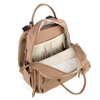 Brisby Premium Luiertas – Uitgebreide en Functionele Verzorgingstas – met buggymontage – Anti Diefstal Vakken - Reistrolley Sleeve - Inclusief verschoonmatje t.w.v.15,99 euro en speenhouder - Levenslange Garantie - True Terracotta