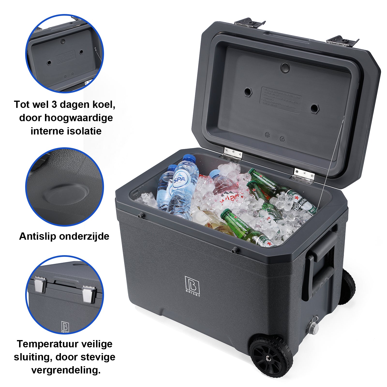 Cool box 45L grey - 3 days insulation - 4 cooling elements - temperature-safe closure
