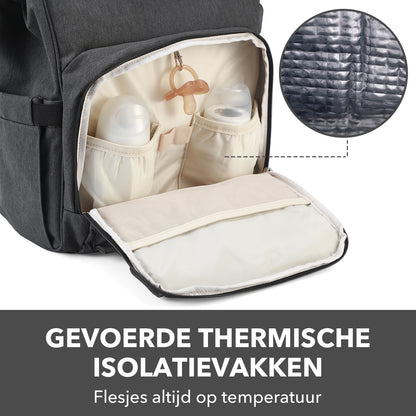 Stayopen diaper bag dark gray - nursing bag - stay-open frame - USB charging function - incl. buggy mounting and changing mat