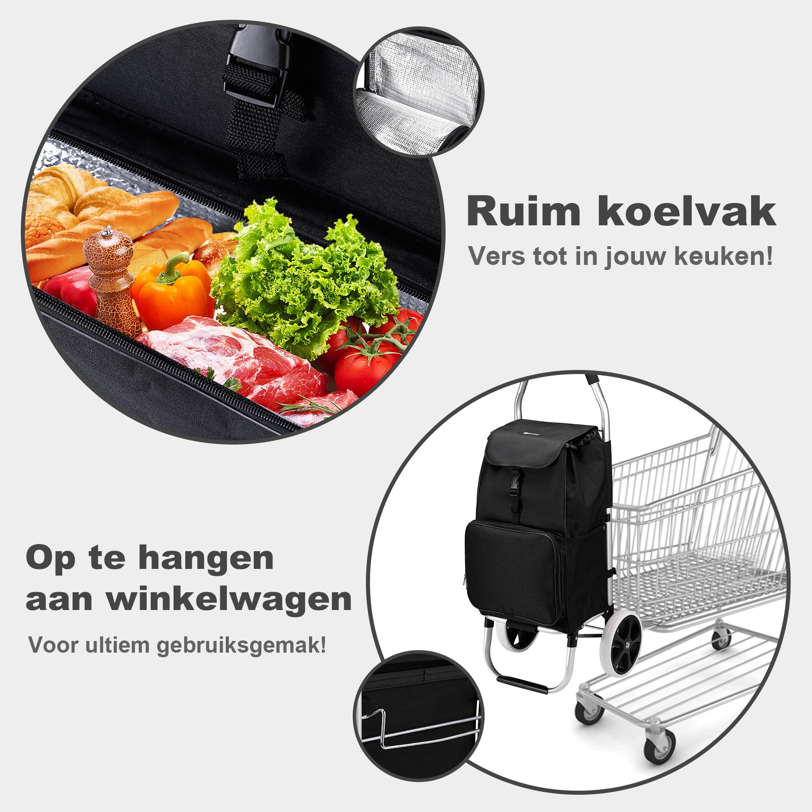 Shopping trolley 45L black - shopping trolley suspension - foldable - telescopic handle