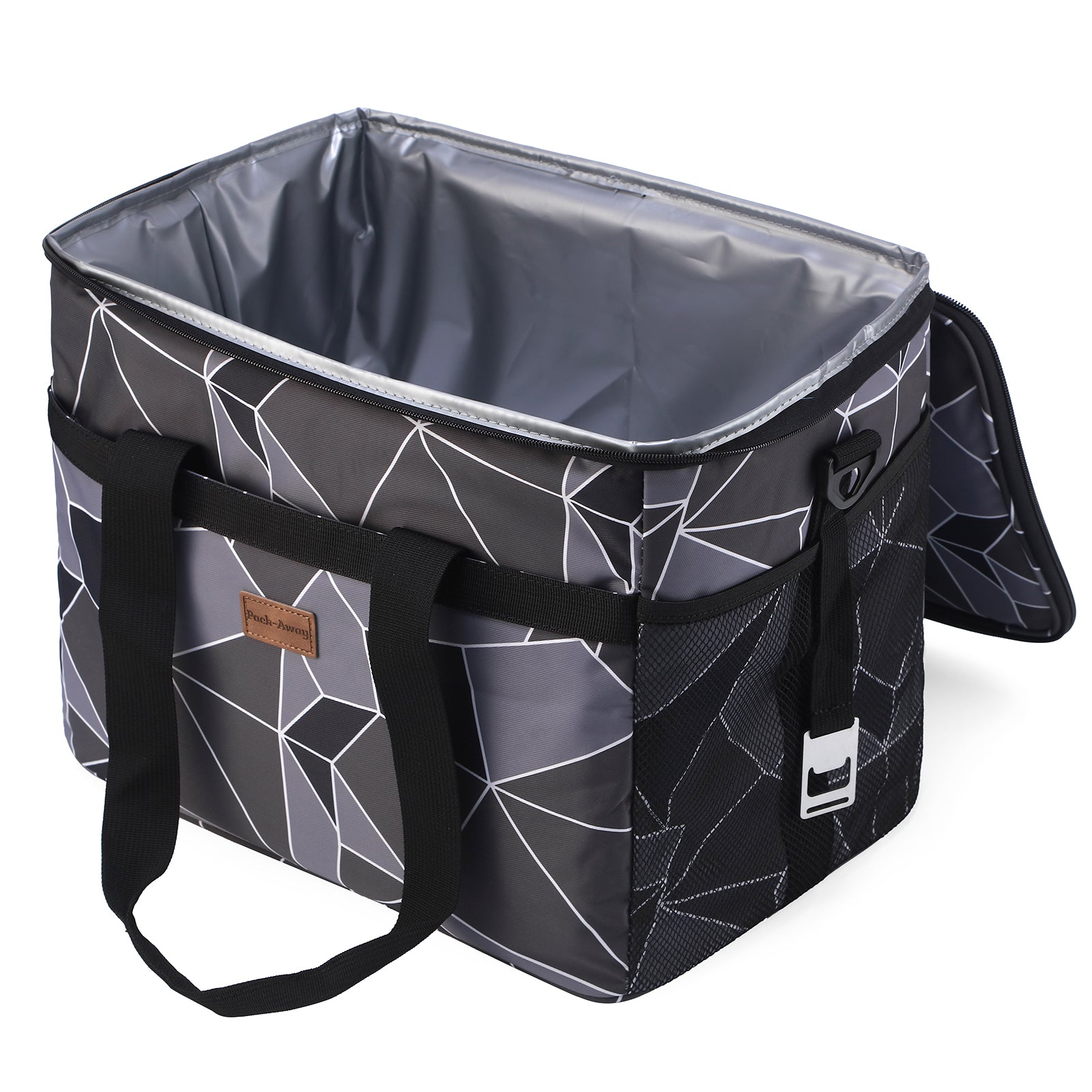 Koeltas 30L abstract grijs en zwart - lunchtas - opvouwbaar - 4-laags geïsoleerd - incl. 4 gratis koelelementen en draagband