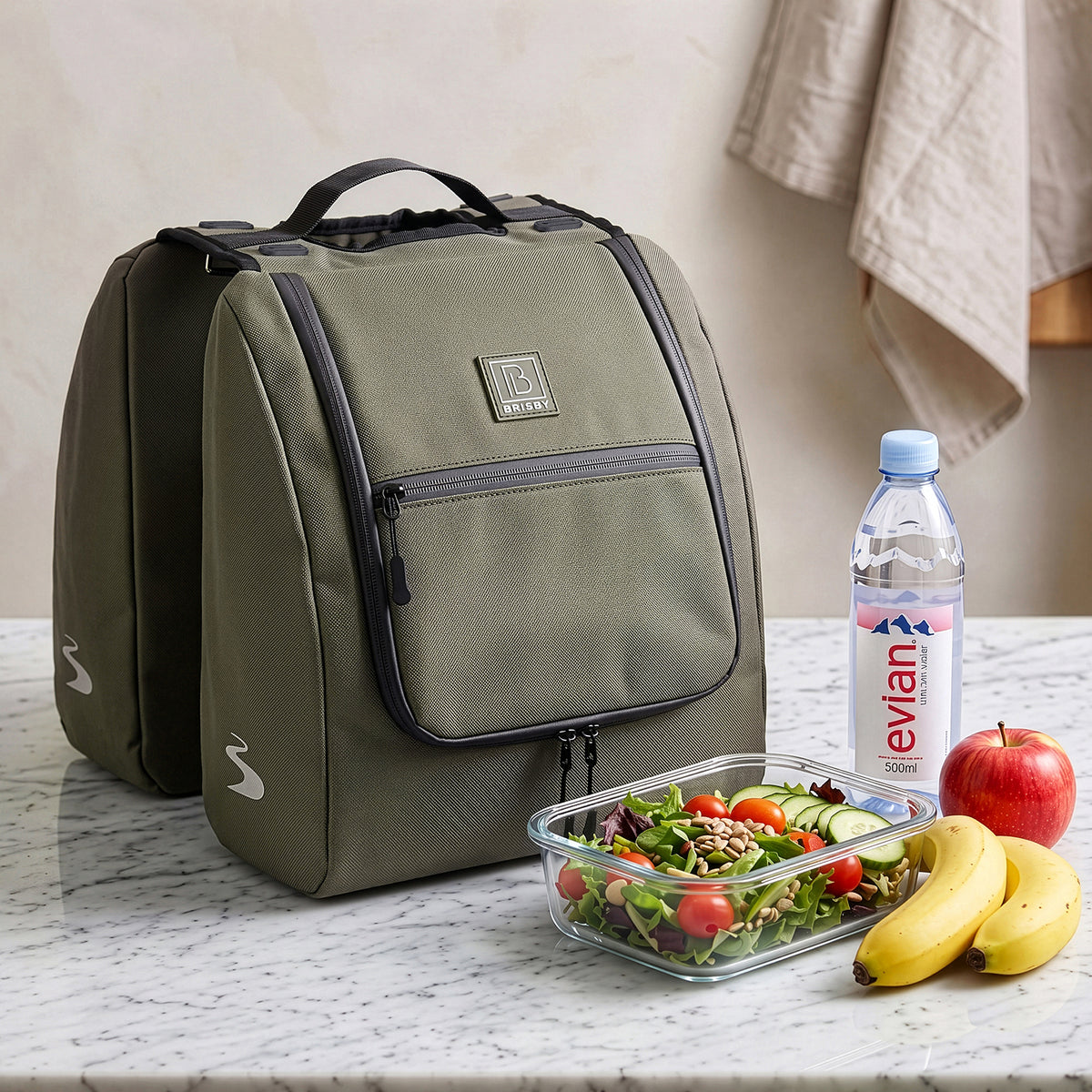 Brisby Dubbele Fietstas 28 Liter – Koeltas en Lunchtas – 4-laags Geïsoleerd – Voor Gewone en Elektrische Fiets – Waterafstotend met Waterdichte Ritsen – Misty Green