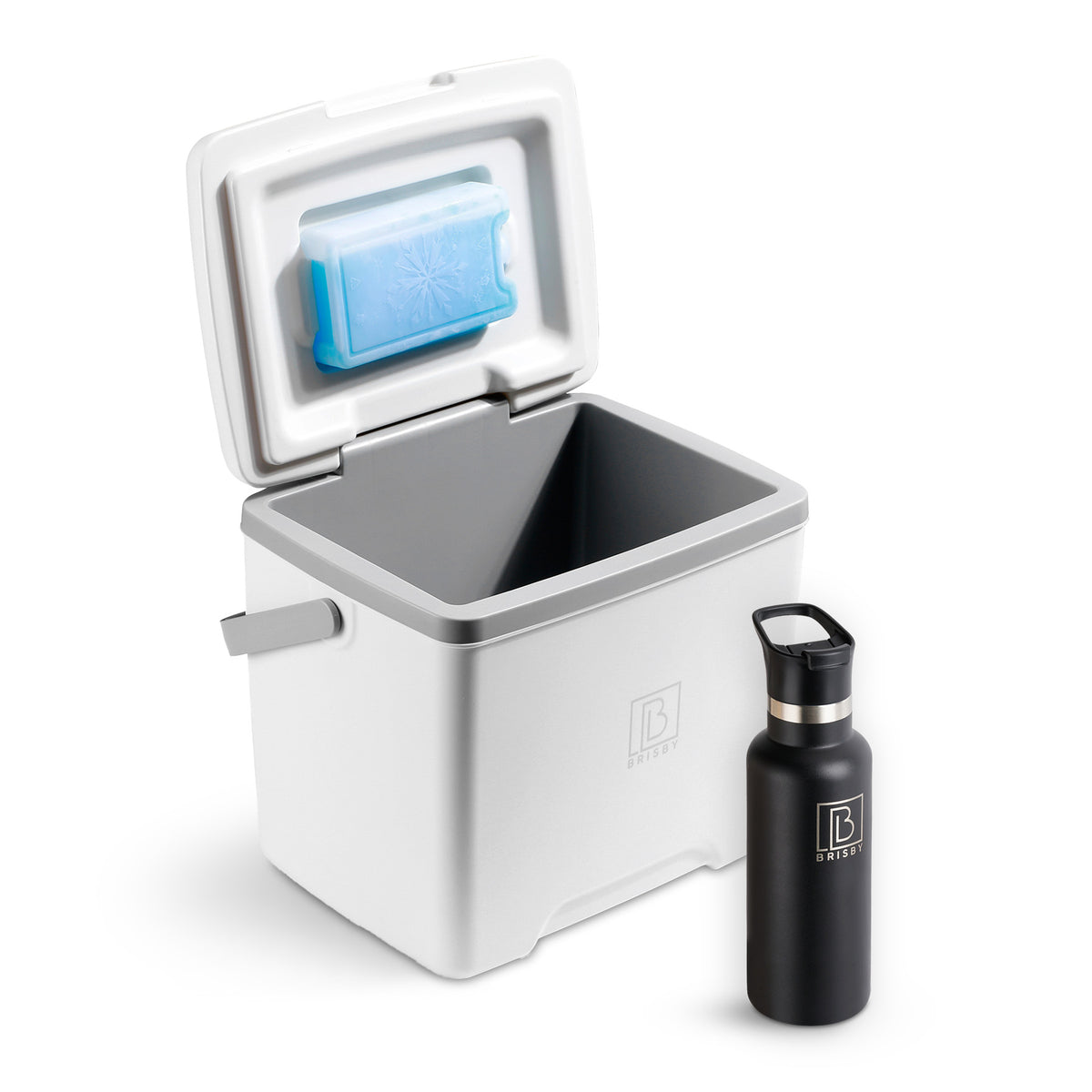 Brisby Koelbox - Frigobox - 13L- Wit- Tot maximaal 40 uur isolatie - Incl. 2 dikke koelelementen van 450ml - Met koelelementen vergrendeld in deksel en Brisby 500ml Zwarte Dubbelwandige Thermosfles