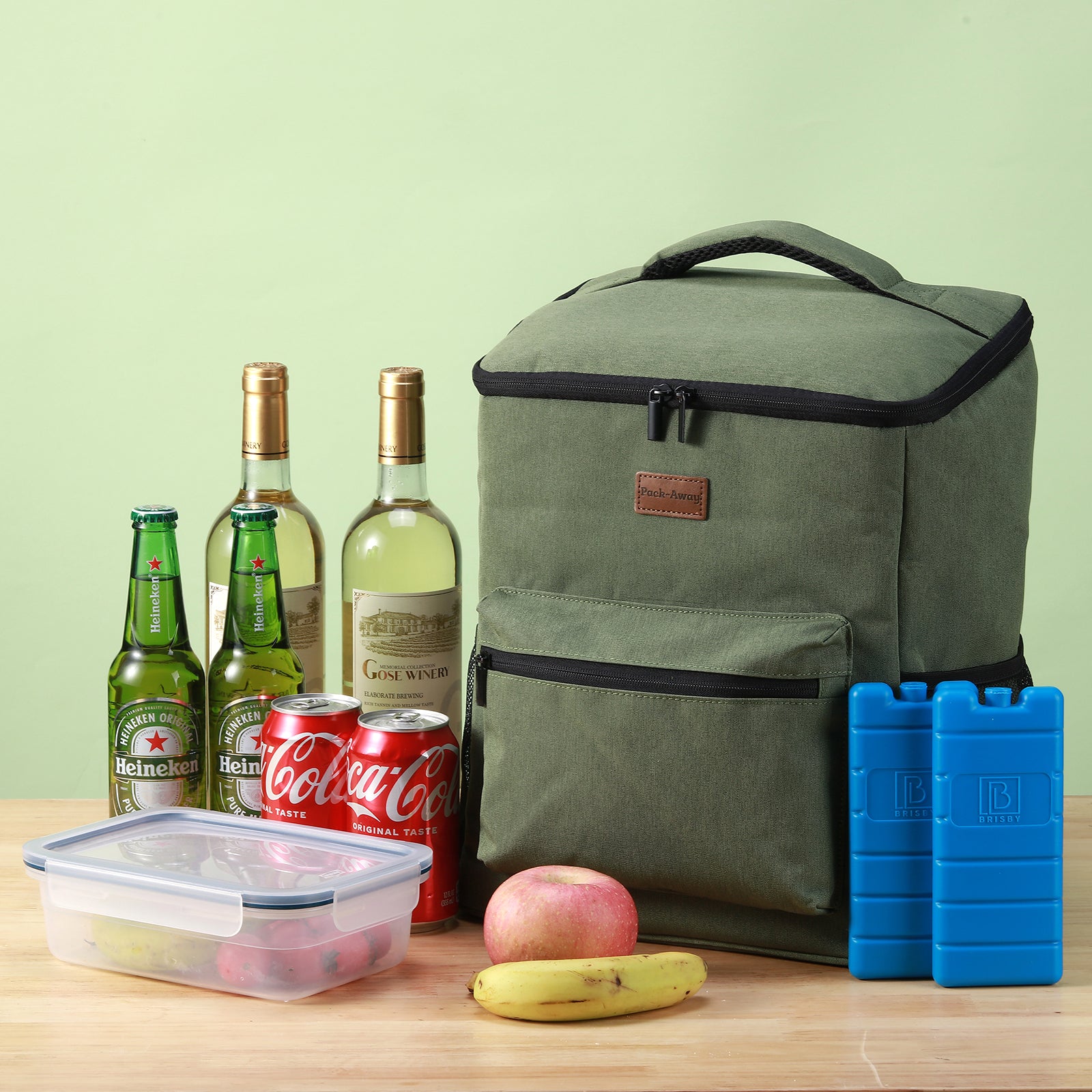 Packaway Koeltas rugzak 25L groen - incl. 2  koelelementen, flessenopener