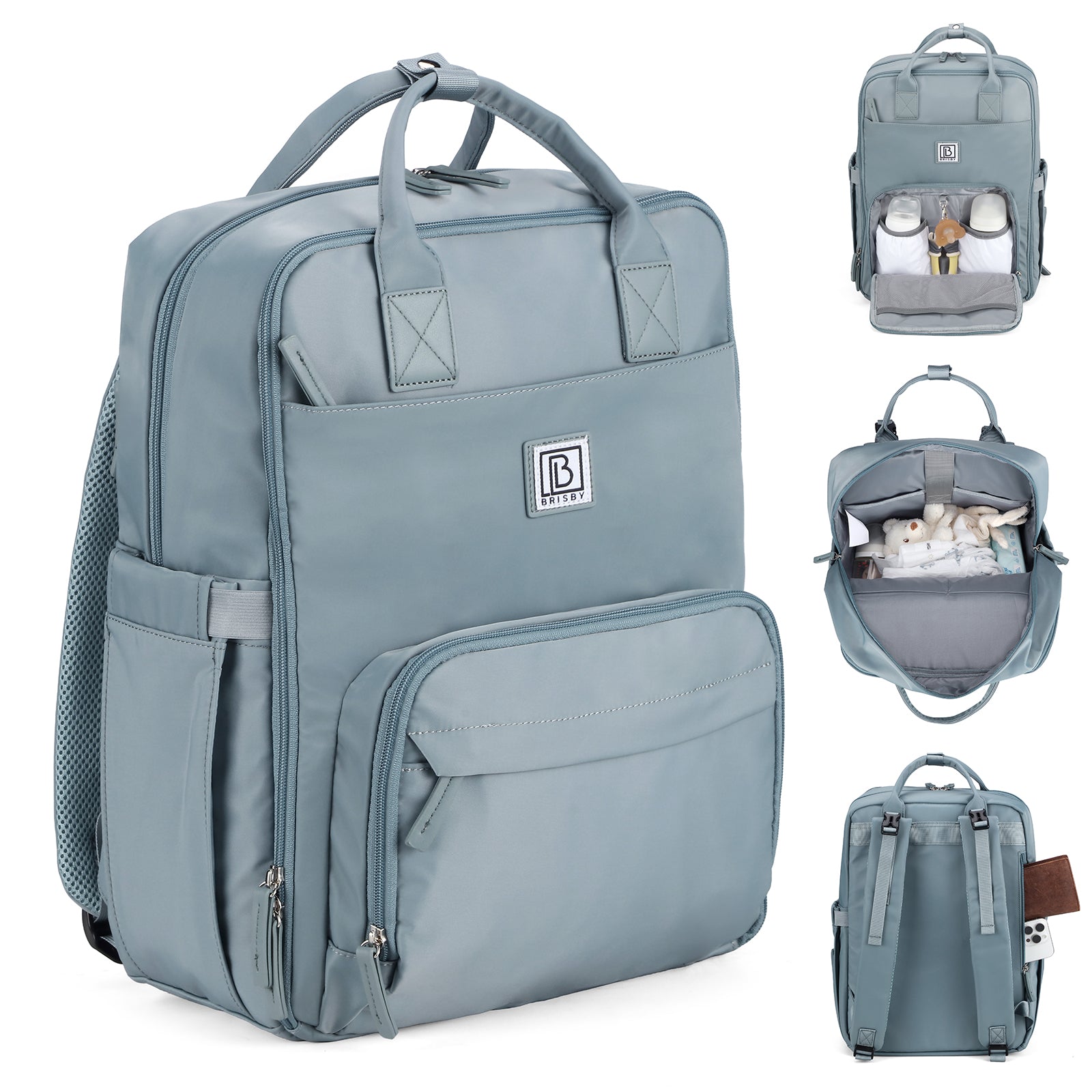 Brisby slijtvaste Luiertas – verzorgingstas – met buggymontage - Mist Blue