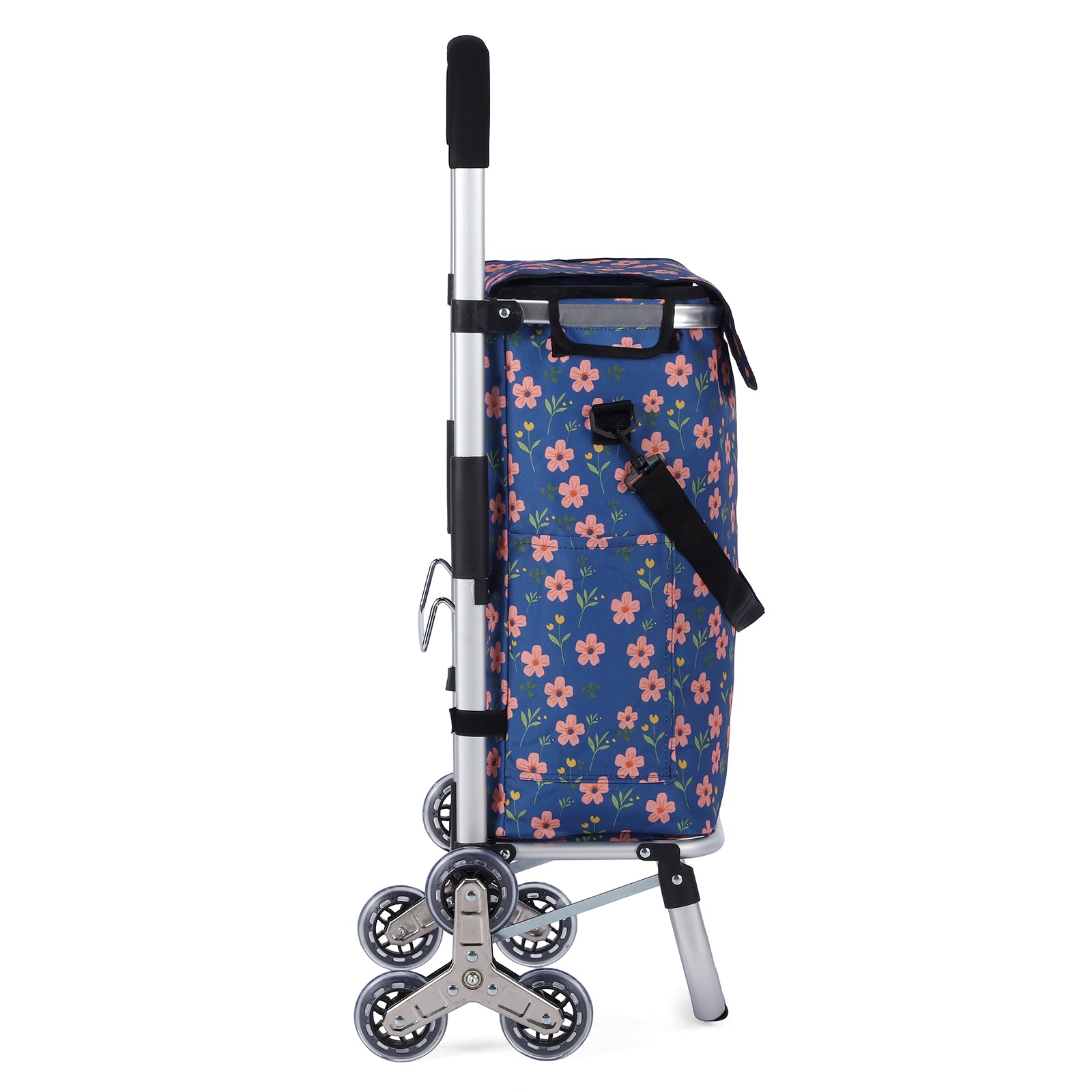 Packaway Boodschappentrolley met Trapwielen 40 Liter - Opvouwbare Boodschappenwagen met ruim Koelvak - Blue Blossom
