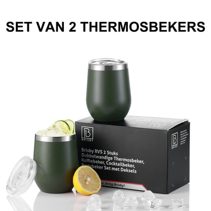 Thermosbeker set groen - 2 bekers met lekvrije deksels - dubbelwandig - 360ml