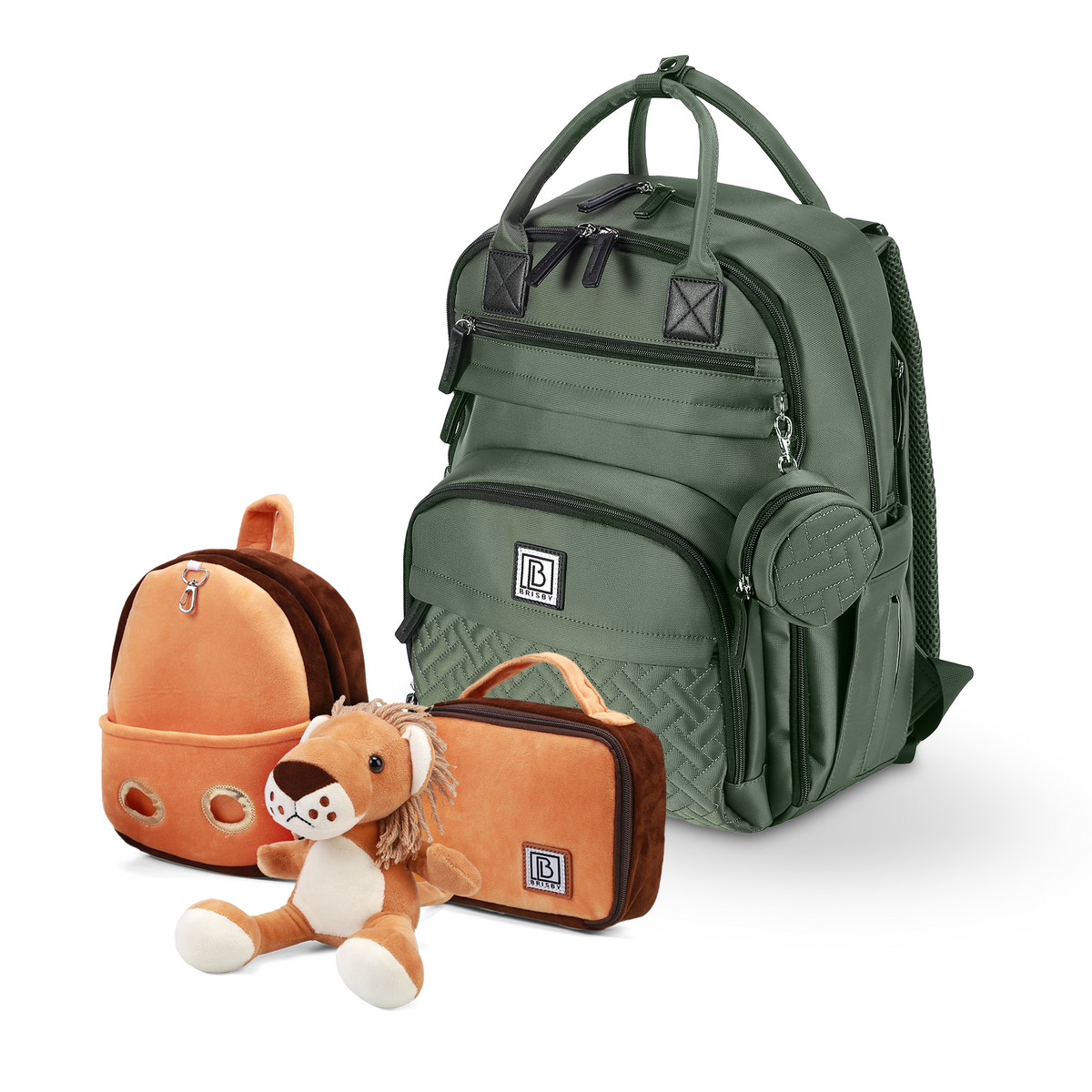 Brisby Premium Luiertas  - Groen  - Kinderrugzak - 1.5L kinderlunchtas Leeuw