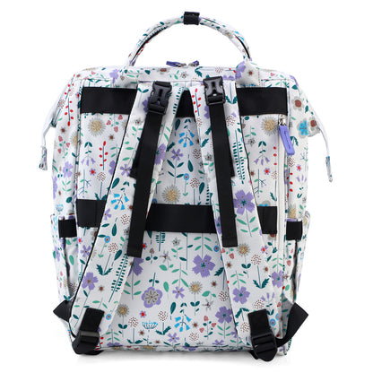 Stayopen diaper bag purple flower - care bag - stay-open frame - USB charging function - incl. buggy mounting and changing mat
