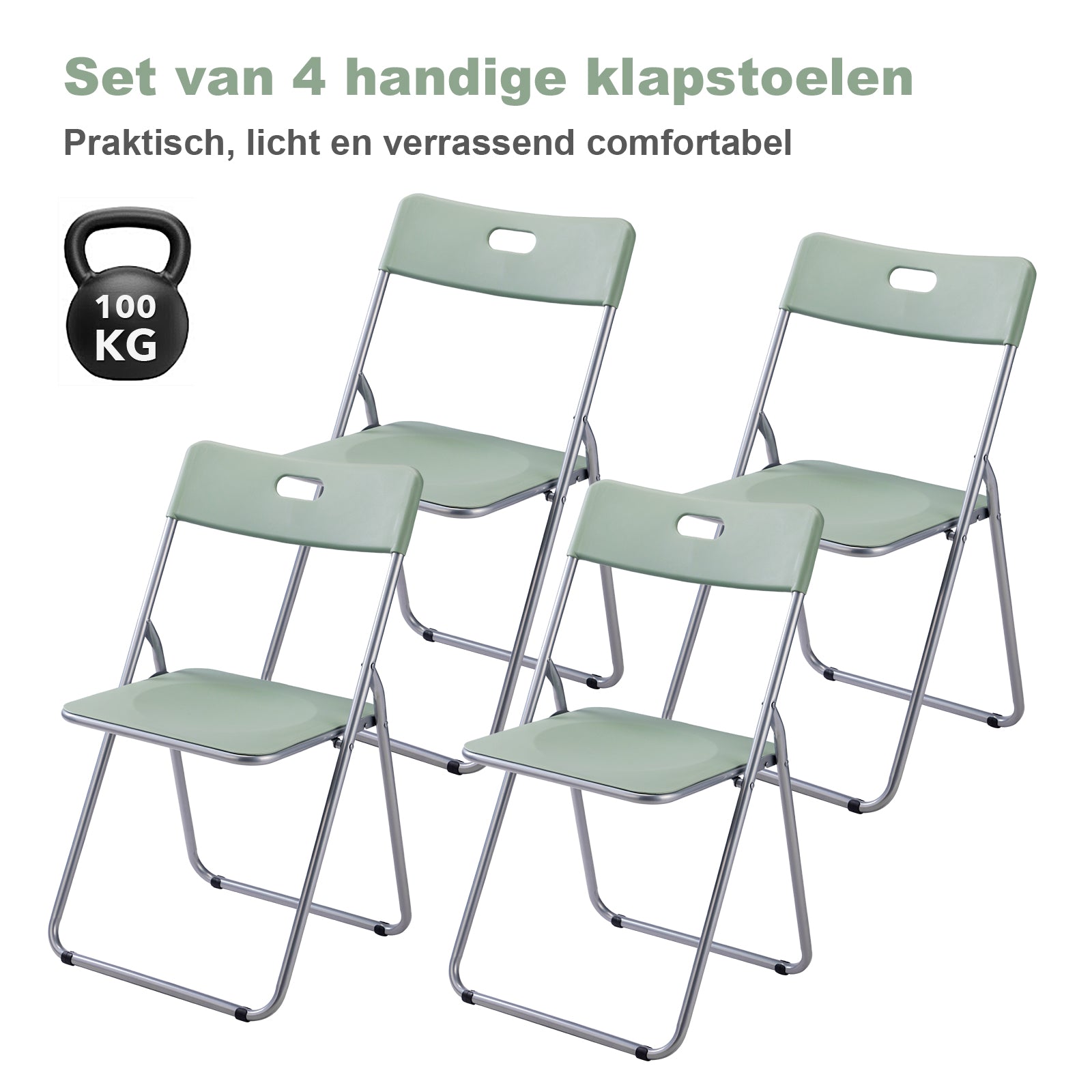 Bardi 4 Delige Klapstoelenset – Vouwstoelenset Stevige Kwaliteit, Weersbestending, 100KG Belastbaar. 44 x 45 x 79 cm. – GROEN