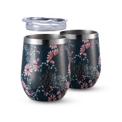 Set RVS thermosbekers japanese flower - 0,3L - met deksels - dubbelwandig