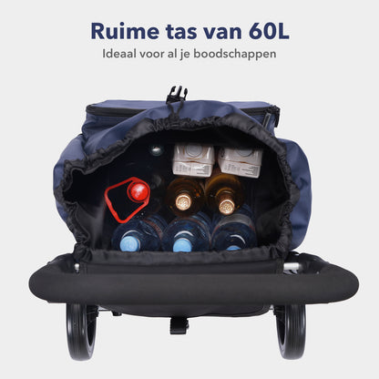 Boodschappentrolley deluxe 60L blauw  - koelvak - boodschappenwagen - steekwagenfunctie - verstelbaar handvat