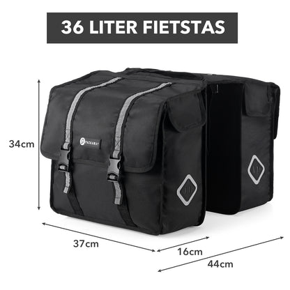 Packaway Dubbele Fietstassen 36L zwart - waterdicht - reflectie
