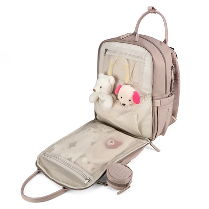 Brisby Premium Luiertas – Uitgebreide en Functionele Verzorgingstas – met buggymontage – Anti Diefstal Vakken - Reistrolley Sleeve - Inclusief verschoonmatje t.w.v.15,99 euro en speenhouder - Levenslange Garantie - Muted Rosé
