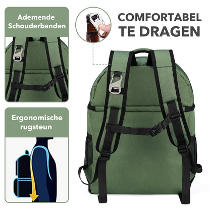 Koeltas 25L groen - rugzak - 4-laags geïsoleerd - waterafstotend - incl. 2 gratis koelelementen en bieropener