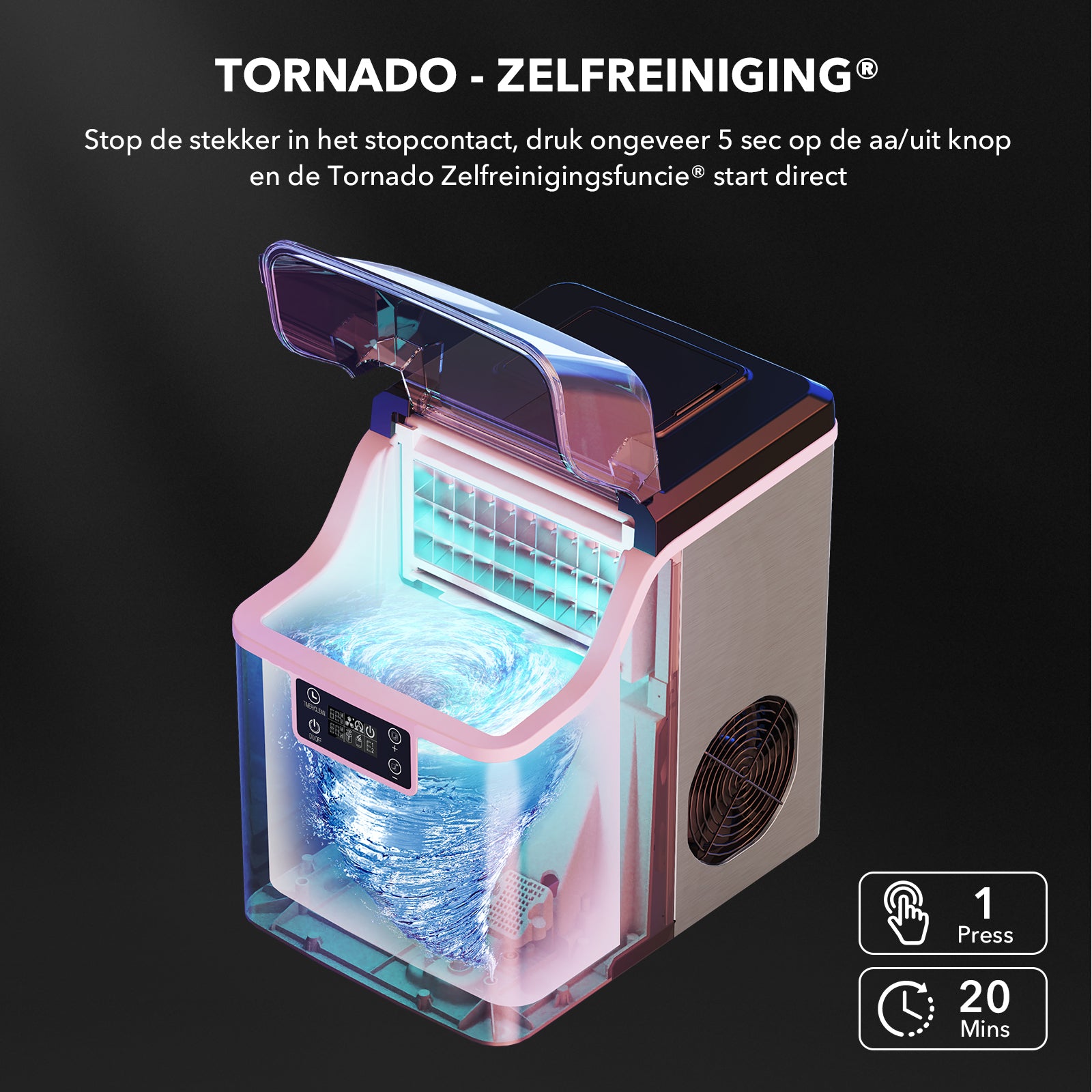 Bardi 3,2L Deluxe IJsblokjesmachine - Vierkante IJsblokmaker - LCD Display - 20Kg/24 uur. inclusief Thermosbeker en IJsschep- RVS met citruspers RVS