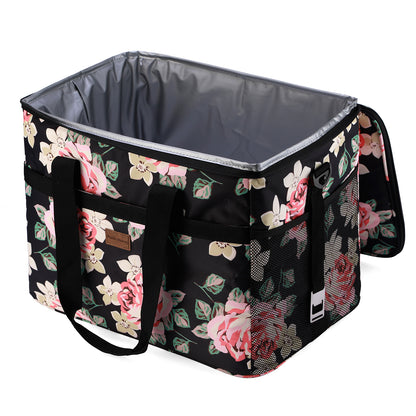 Koeltas 40L black flower - lunchtas - opvouwbaar - 4-laags geïsoleerd - incl. 6 gratis koelelementen en draagband