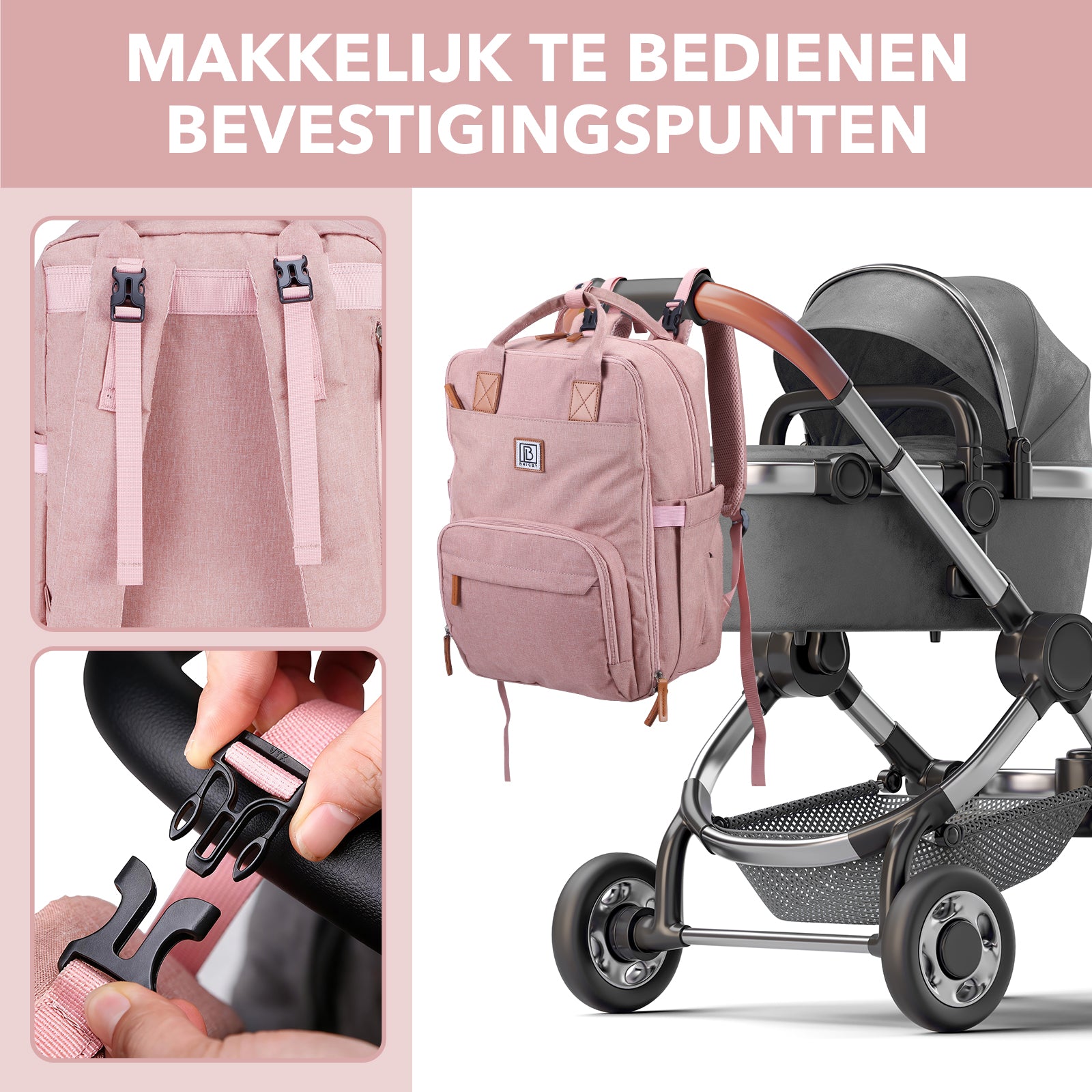 Brisby Luiertas original roze - incl. buggymontage en verschoningsmat